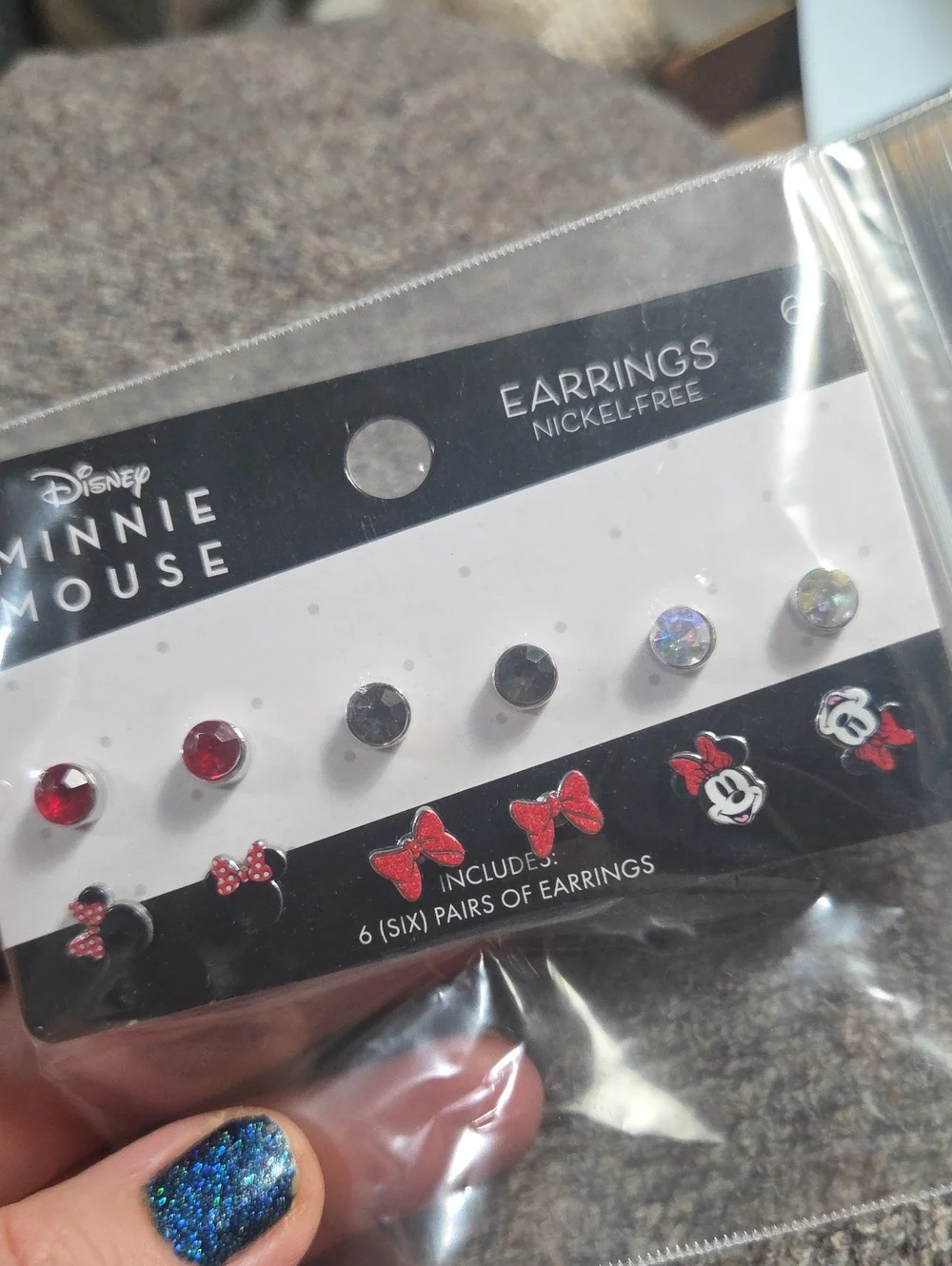 Mini Mouse Disney Kids Earring Set - Red, Black, Silver